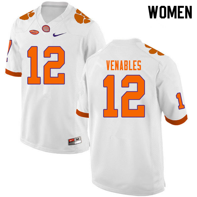 Women #12 Tyler Venables Clemson Tigers College Football Jerseys Sale-White - Click Image to Close